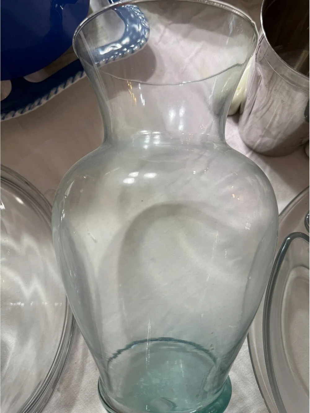 Large Clear Glass Ginger Jar Vase Urn Shape Flared Rim Floral Centerpiece